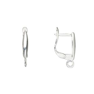 Ear wire leverback 1pkg2 sterling silver, 17mm square / shield / open loop, 1 pair