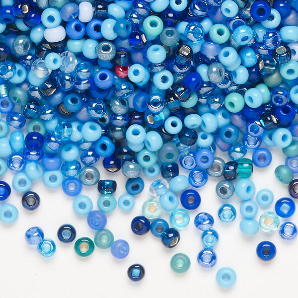 Seed bead mix, Preciosa Czech glass, pkg/50g, #8 round, opaque and translucent multi-blue. image number 0