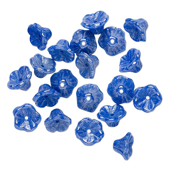 Bead, Preciosa, Czech pressed glass, opaque blue luster, 7x4.5mm flower. Sold per pkg of 20. image number 0