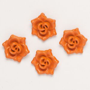 Charm, "pewter" (zinc-based alloy) and enamel, orange, 18x16mm flower with hidden loop. Sold per pkg of 4.