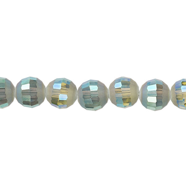 Bead 1pk 96 facets translucent peacock AB half-matte, Celestial Crystal® 8mm round 8 inch image number 0
