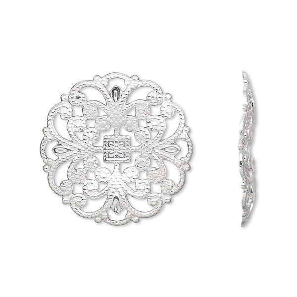 Component, silver-plated brass, 22mm filigree round. Sold per pkg of 24. image number 0