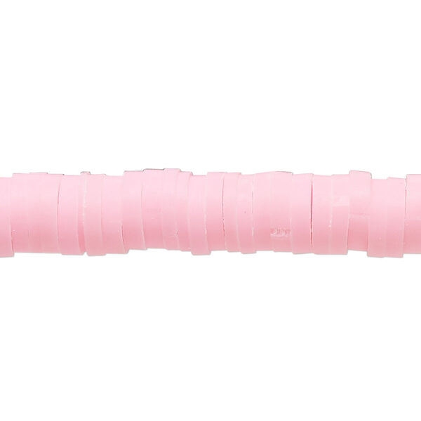 Bead, polymer clay, opaque light pink, 8x2mm heishi. Sold per pkg of (2) 16-inch strands. image number 0