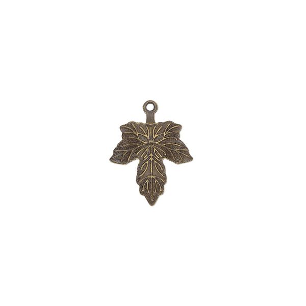 Charm, antique gold-plated brass, 12mm double-sided maple leaf. Sold per pkg of 100. image number 0