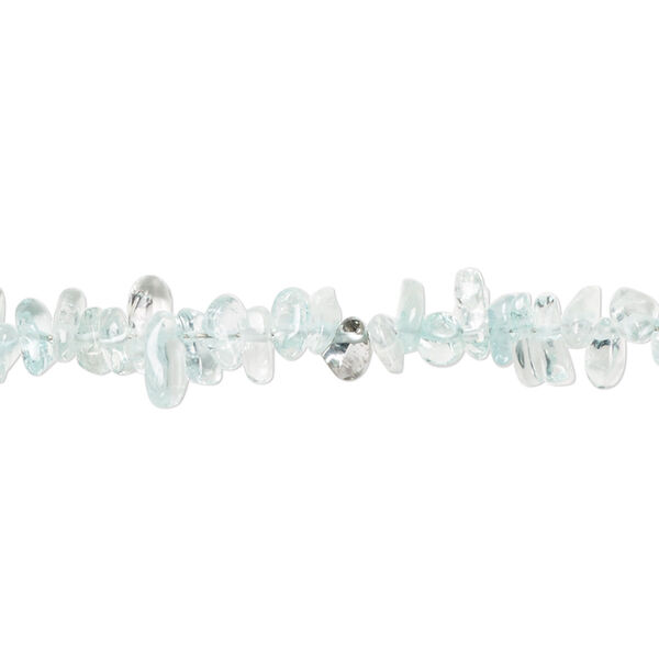 Bead, aquamarine (dyed / heated), light, 5x3mm-7x4mm hand-cut top-drilled flat teardrop with 0.4-1.4mm hole, D grade, Mohs hardness 7-1/2 to 8. Sold per 7-1/2 inch strand. image number 0