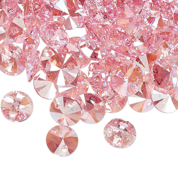 Drop 144pk light rose shimmer, Swarovski® 8mm pendant mini disk 6428 image number 1