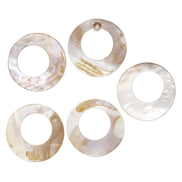 Focal, mother-of-pearl shell and blister pearl shell (natural), 58-64mm go-go, Mohs hardness 3-1/2. Sold per pkg of 5. image number 0