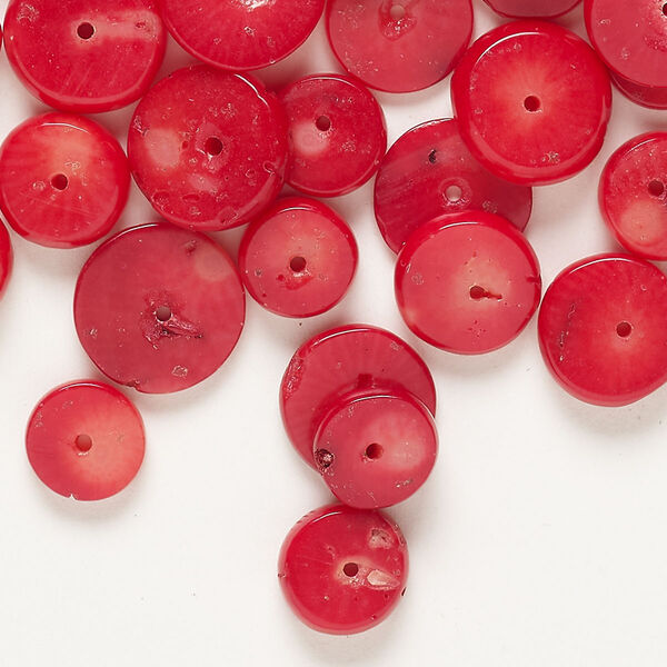 Bead bamboo coral 50pk 8x3mm-11x4mm rondelle, red dyed image number 0
