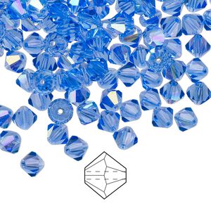 Bead 24pk sapphire AB, Preciosa Czech crystal 5mm bicone