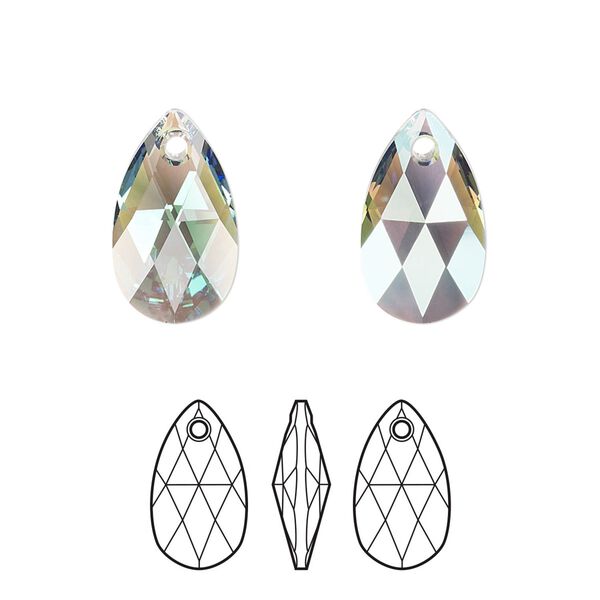 Drop 2pk erinite shimmer, Crystal Passions® 16x9mm pendant pear 6106 image number 0