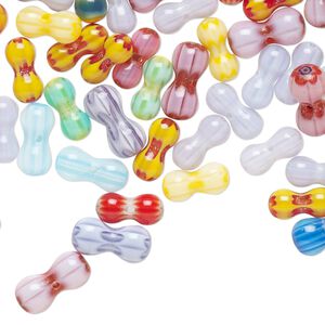 Bead mix, millefiori glass, opaque to transparent multicolored, 9x4mm-11x5mm peanut with 0.4-0.6mm hole. Sold per 1-ounce pkg, approximately 100-110 beads.