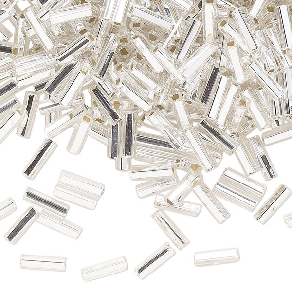 Bead, Preciosa Ornela Czech glass, bugle bead, pkg/500g, 1/4 inch, silver-lined transparent clear, (78102). image number 0