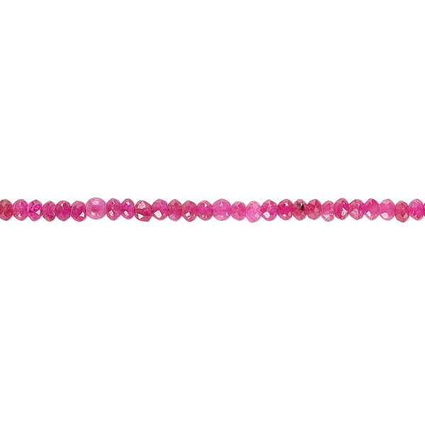 Bead, ruby (heated), 2x1mm-2mm hand-cut faceted rondelle with 0.4-0.6mm hole, B+ grade, Mohs hardness 9. Sold per 7-inch strand. image number 0
