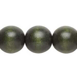 Bead, Taiwanese cheesewood (dyed / waxed), dark forest green, 15-16mm round. Sold per 15-1/2" to 16" strand.