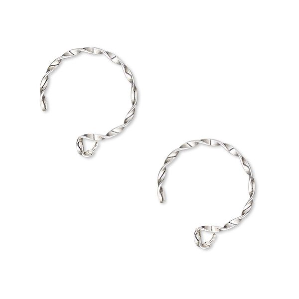 Ear wire, sterling silver-filled, 14mm twisted French hook with open loop, 16 gauge. Sold per pair. image number 0