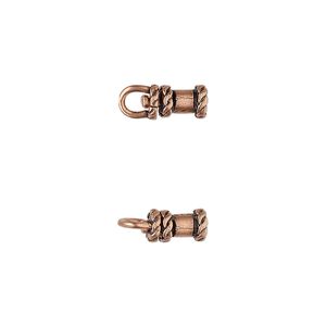 Crimp end, JBB Findings, antique copper-plated brass, 8x5mm tube with swivel, loop and rope trim design, 2mm inside diameter. Sold per pkg of 2.