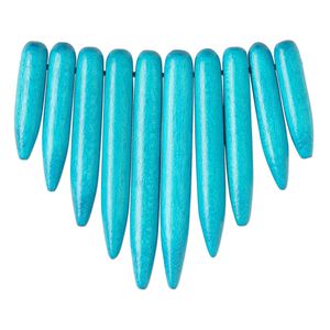 Focal, Taiwanese cheesewood (dyed / waxed), turquoise blue, 20x5mm-41x5mm graduated fan spike. Sold per 10-piece set.