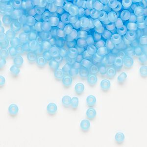 Seed bead, Miyuki, glass, pkg/250g, #8 rocaille, translucent matte rainbow aqua (RR-148FR).