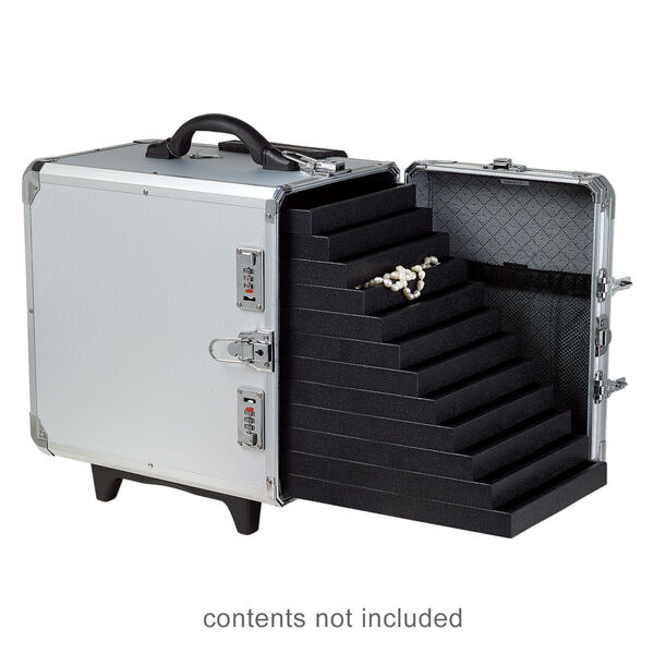 Jewelry case, aluminum / steel / plastic / polyester / VELCRO&reg;, grey and black, 17-1/2 x 16 x 11 inches with diamond pattern and wheels. Sold individually. image number 4
