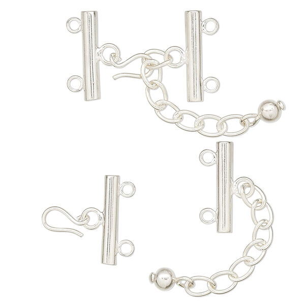 End bar, sterling silver, 18x3mm 2-strand with 1-1/2 inch extender chain and hook-and-eye clasp. Sold individually. image number 0