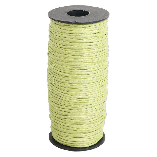 Cord, waxed cotton, lemon green, 2mm, 50+ pound test. Sold per 100-meter spool. image number 0