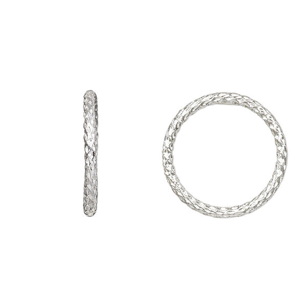 Jump ring, sterling silver, 18mm soldered textured round, 14.8mm inside diameter, 15 gauge. Sold per pkg of 4. image number 0
