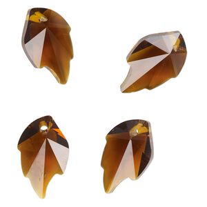 Drop 4pk transparent topaz, Celestial Crystal® 25x15.5mm leaf