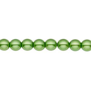 Bead, Czech pearl-coated glass druk, opaque green, 6mm round. Sold per 15-1/2" to 16" strand.