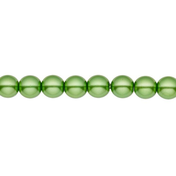 Bead, Czech pearl-coated glass druk, opaque green, 6mm round. Sold per 15-1/2" to 16" strand. image number 0