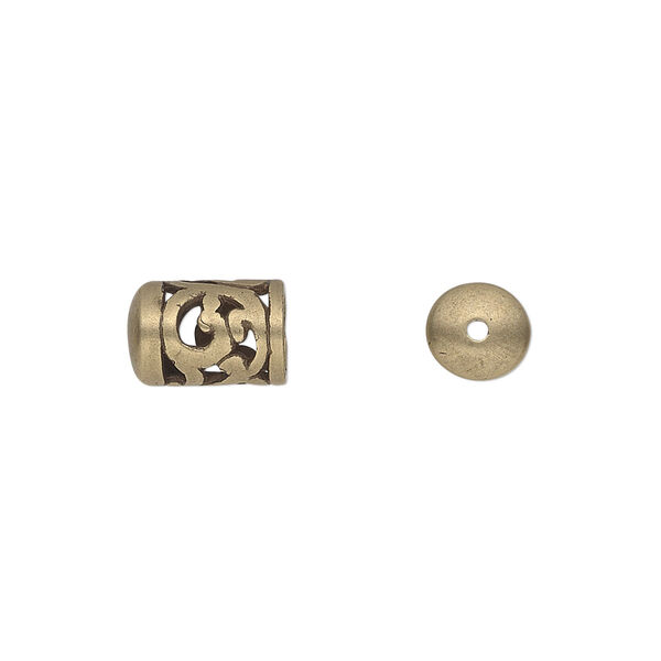 Cord end, JBB Findings, antiqued brass, 11x7mm filigree round tube, 5mm inside diameter. Sold per pkg of 2. image number 0