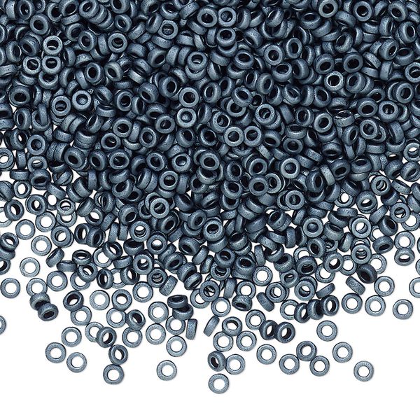 Seed bead, Miyuki, glass, pkg/50g, 2.2x1mm spacer rondelle, opaque matte steel blue, (SPR2.2-2001). image number 0
