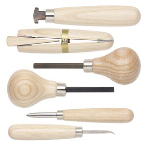 Tool set, steel / white ashwood / rubber wood / stainless steel, brown, 3-5/8 to 6-inch assorted tools. Sold per 6-piece set.