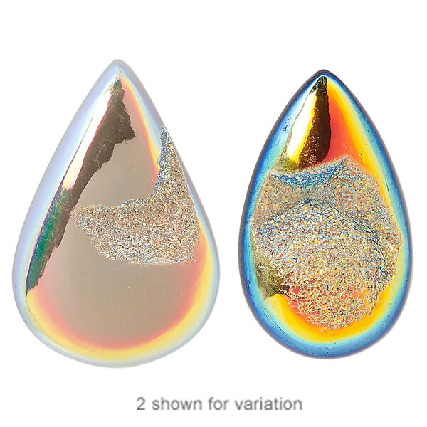 Druzy agate 1pkg1, hand-cut non-calibrated dichroic teardrop cab C grade, 20x15mm-32x23mm image number 0