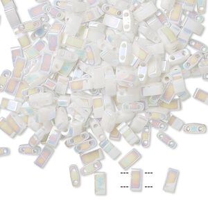 Seed bead, TILA®, glass, pkg/40g, 5x2.3mm half tila rectangle, opaque rainbow white pearl, (HTL-471).