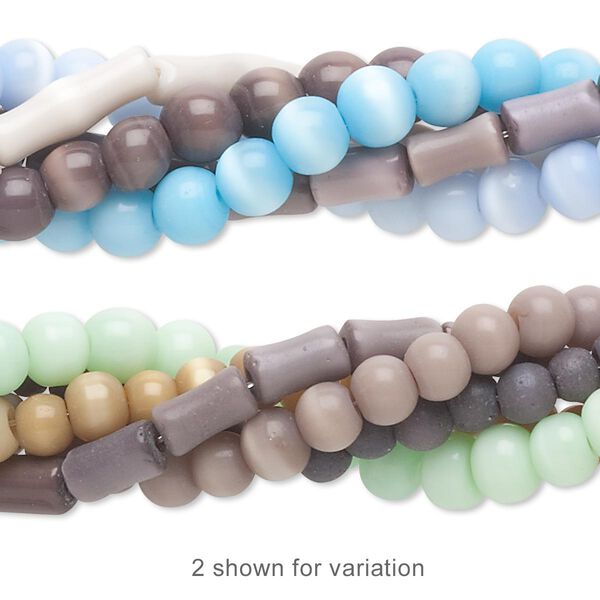 Bead mix, cat's eye glass (fiber optic glass), 4mm-17x6mm round and bamboo. Sold per pkg of (5) 14-inch strands. image number 0