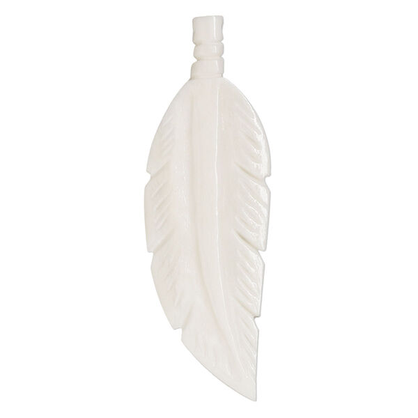 Focal, camel bone (bleached), white, 66x20mm side-drilled double-sided feather, Mohs hardness 2-1/2. Sold individually. image number 0
