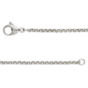 Chain, stainless steel, 2mm rolo, 24 inches with lobster claw clasp. Sold individually.