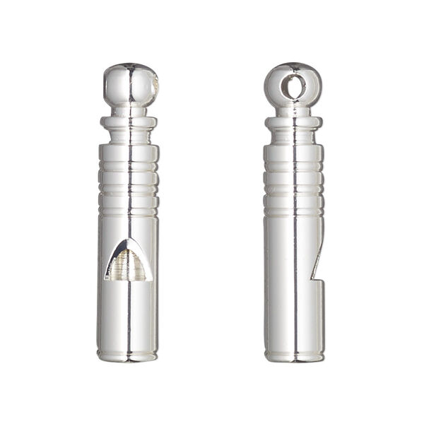 Focal, silver-finished brass, 31x6mm round tube whistle with lines. Sold per pkg of 2. image number 0