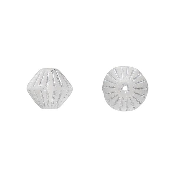 Bead, Preciosa, Czech pressed glass, opaque clear matte silver, 11mm fluted bicone. Sold per pkg of 12. image number 0