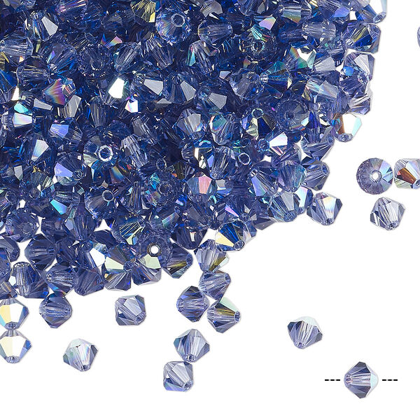 Bead 48pk tanzanite AB, Preciosa Czech crystal 4mm bicone image number 0