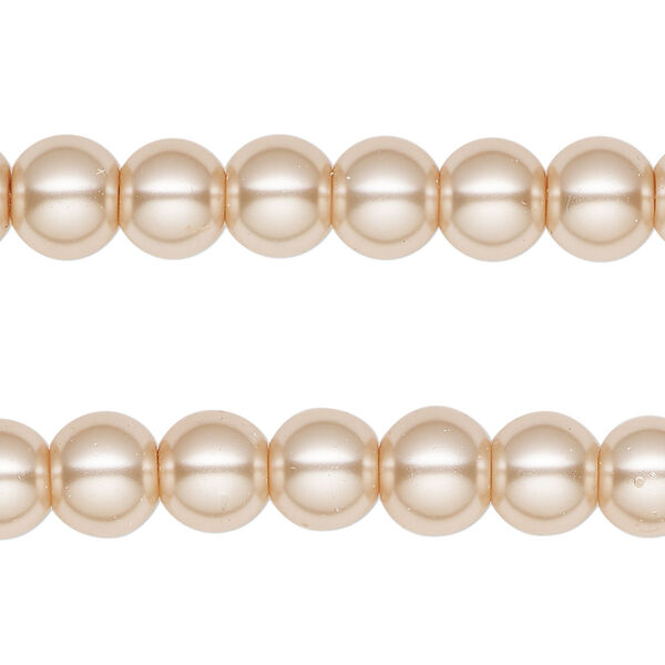 Bead, glass pearl, coated glass, rose gold, 7-8mm round. Sold per pkg of (2) 15-inch strands. image number 0