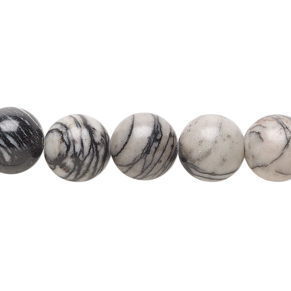 Bead, black silk stone (natural), 10mm round, C grade, Mohs hardness 4. Sold per 15-1/2" to 16" strand. image number 0