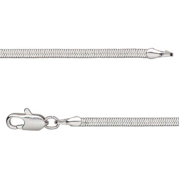 Chain, silver-plated brass, 2mm herringbone, 18 inches with lobster claw clasp. Sold individually. image number 0