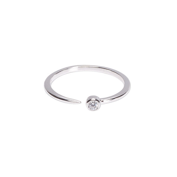 Ring, Create Compliments®, cubic zirconia and rhodium-plated sterling silver, clear, 3.5mm wide with round, size 8. Sold individually. image number 0
