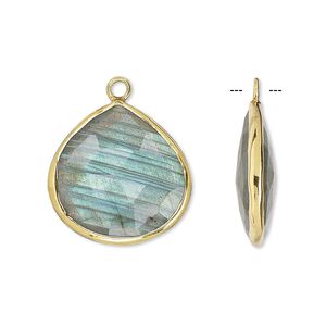 Drop, labradorite (natural) and gold-finished sterling silver, 20mm double-sided faceted teardrop. Sold per pkg of 2.