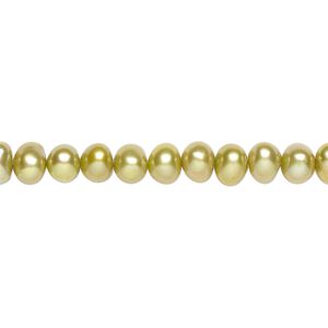 Freshwater 1pkg1, semi-round pearl C grade, 15 inch dark yellow-green 4-6mm cultured