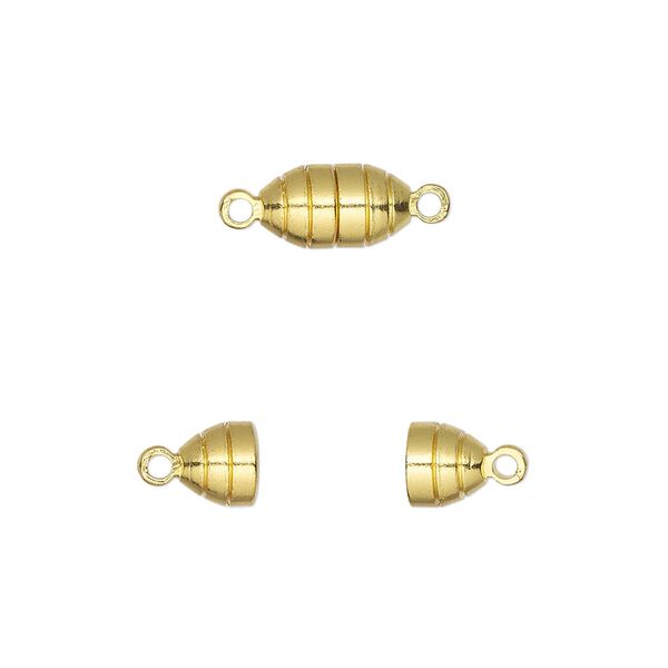 Clasp, magnetic, gold-finished brass, 10x5mm oval. Sold per pkg of 10. image number 0