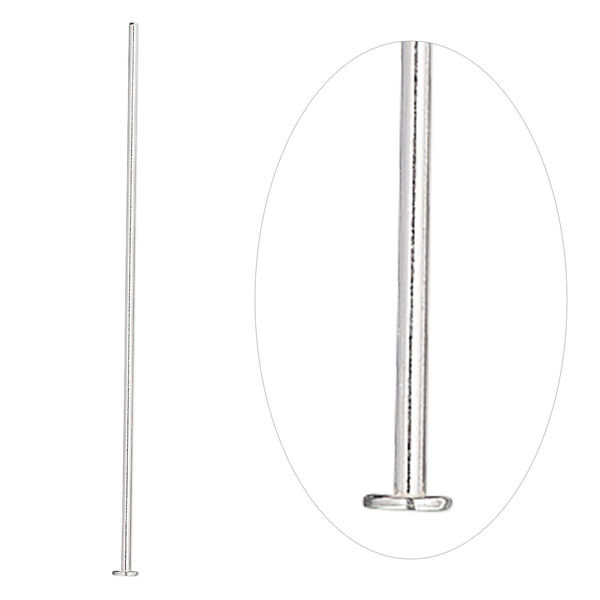 Head pin, sterling silver, 2 inches, 20 gauge. Sold per pkg of 10. image number 0