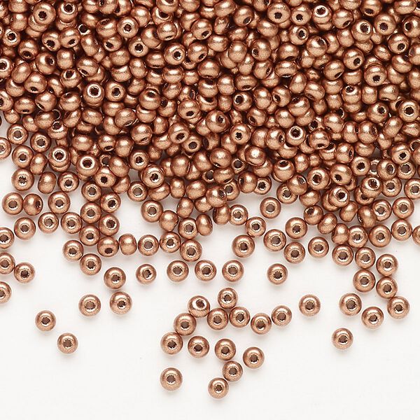 Seed bead, Preciosa Ornela, Czech glass, pkg/50g, opaque metallic soft copper, #10 rocaille. image number 0