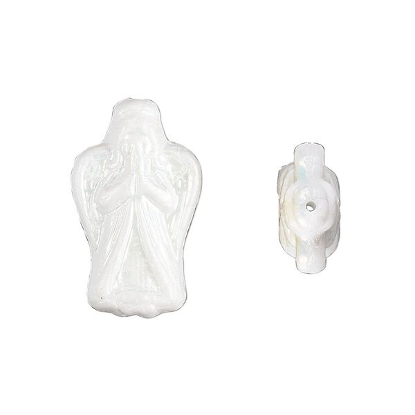 Bead, Preciosa, Czech pressed glass, opaque white AB, 23x13mm angel. Sold per pkg of 5. image number 0